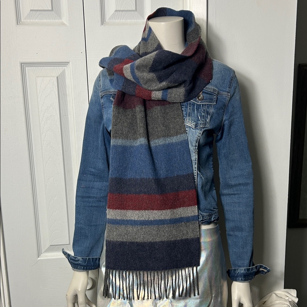 Made in Italy 100% Lambswool Scarf - Blue, Red, Gray.
